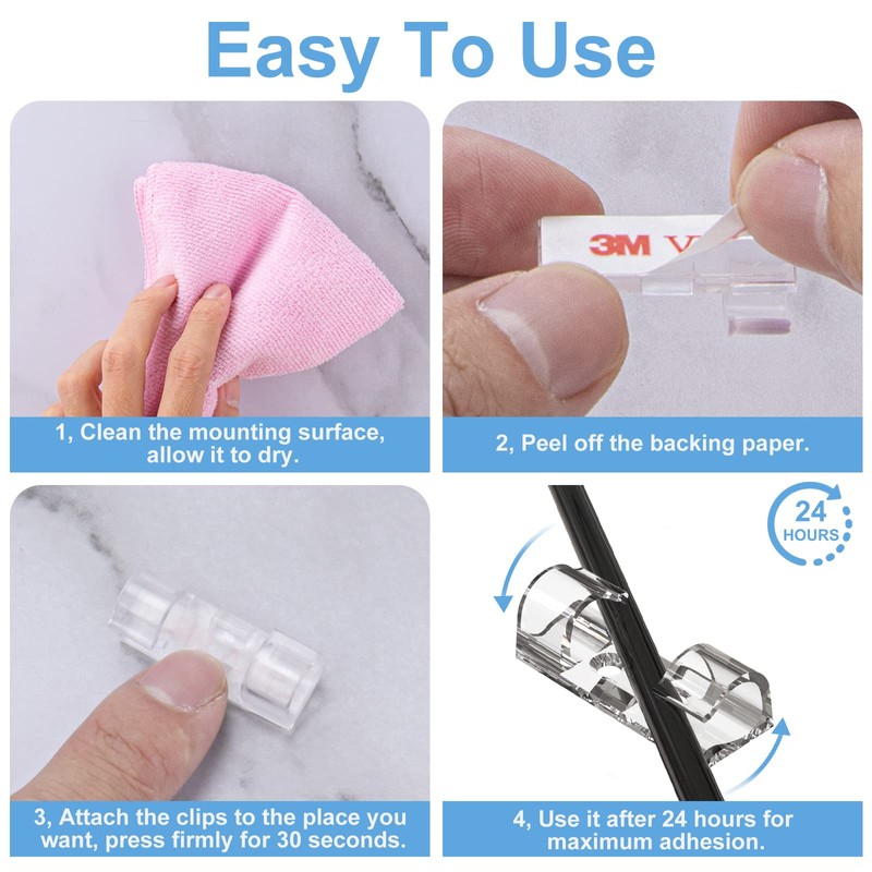 Self-Adhesive Cable Clips Black (40PCS, M), Upgraded Wire Clips for