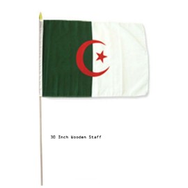 AES 12x18 12"x18" Wholesale Lot of 3 Algeria Country Stick Flag 30" Wooden Staff