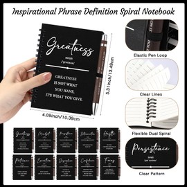 TecUnite 10 Sets Inspirational Spiral Notebooks Motivational Pens Bulk Back to School Gifts Notepads Journals Bamboo Pen Employee Appreciation Thank You Gift for Student Teacher Staff Team (Black)