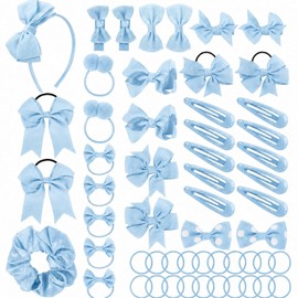 55Pcs Girls School Hair Accessories Sky Blue Bow Hair Clips Bow Headband Ponytail Holder Elastics Bands Ribbon Hair Barrettes Girls Hair Accessories Christmas Birthday Gift