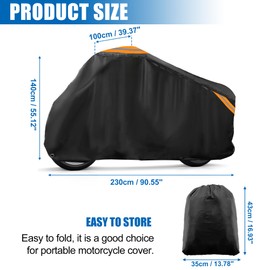 uxcell Motorcycle Cover All Season Universal Weather Waterproof Sun Outdoor Protection with Reflective Strip Lock-Holes Storage Bag Fits Up to 90.5" Motorcycles Vehicle Cover Black