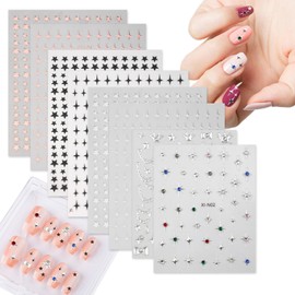 8 Sheets Shiny Nail Stickers, Glitter Gem Star & Crown Chain Nail Decals 3D & Flat Starlight Nail Design Stickers for Women Acrylic French Nail Manicure DIY Art Decorations