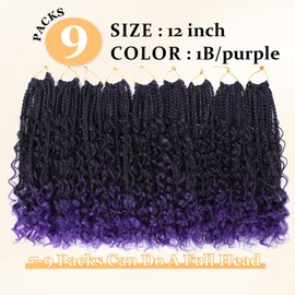 Yewell Goddess Box Braids Crochet Hair 12 Inch Boho Crochet Box Braids, 9 Packs Boho Box Braids Crochet Hair For Black Women Pre Looped Box Braids Crochet Hair (12Inch 9 Packs,Tpurple)