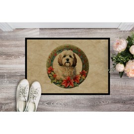 Caroline's Treasures DAC2375JMAT Havanese Christmas Flowers Doormat Front Door Mat Indoor Outdoor Rugs for Entryway, Non Slip Washable Low Pile, 24H X 36W