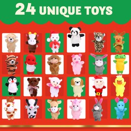 JOYIN Christmas Advent Calendar 2024 with Finger Puppets,24 Days Christmas Countdown Advent Calendar with Plush Animal Finger Puppets for Girls Kids Party Favors,Classroom Prizes Xmas Party Favor Gift