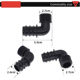 Drip Irrigation Adapter, 90-Degree Elbow NPT Male Pipe Fitting, Garden Hose Barb Connector Elbow Plastic Tube Fitting, 3/4 to 25mm