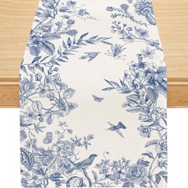 Spring Table Runner, Wildflowers Floral Bird Table Decoration Seasonal Summer Home Kitchen Dining Table Indoor Outdoor Farmhouse Decor 13x48 Inch