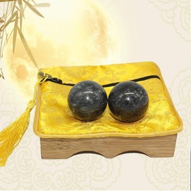 Angry Mole 001 1.4'' Natural Marble Baoding Balls,Chinese Massage Health Balls for Hand Exercise Therapy and Stress Relief-Charcoal Grey
