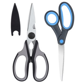 KYDIFS Left Handed Scissors and Left Handed Kitchen Scissors, Lefty Scissors Stainless Steel for Kitchen, Office, Home, Arts and Crafts (2 Pack, Gray/Blue)