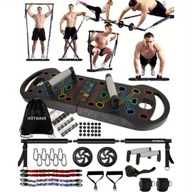 Hot Portable Exercise Equipment with 16 Gym Accessories.20 in 1 Push Up Board Fitness, Resistance Bands with Ab Roller Wheel, Home Workout for Men - Color: Black-120lbs
