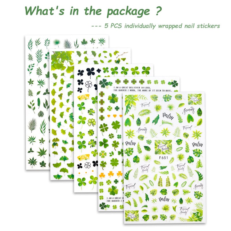 Yoksas Green Foliage Nature Nail Art Sticker Set - 6