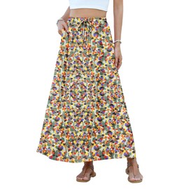 NILOUFO Women's Flowy High Waist A-Line Maxi Skirt - Summer Casual Lightweight Long Skirts with Pockets (Colorful Paint, XX-Large)