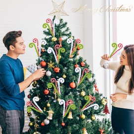 Gerrii 6 Pcs 16 Inch Red White Green Christmas Tree Picks Decoration Candy Cane Woolen Curly Pick Lollipop Large for Xmas Tree Topper Decor Home Vase Filler Craft Wreath Holiday Party Ornament Garland