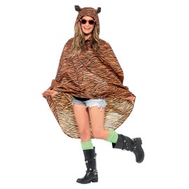 Smiffys Tiger Party Poncho, Tiger Print with Drawstring Bag, Party Poncho Fancy Dress, Animal Dress Up Costumes