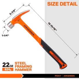 Jorgensen orgensen 22 oz Framing Hammer Heavy Duty One-piece Forged Hammer Straight Claw