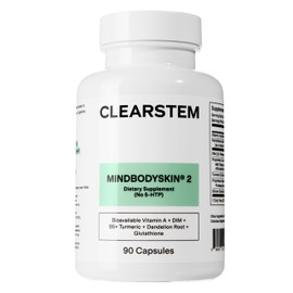 CLEARSTEM - MINDBODYSKIN Hormonal Acne Supplement (No 5-HTP) - Natural DIM Supplement - Skin Care Vitamins - Hormone Balance, Antioxidants - Gluten Free, Cruelty Free - 30 Servings, 90 Capsules