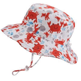 baby Girls Sun Hat Adjustable - Outdoor Toddler Swim beach Pool Hat Kids UPF 50+ Wide brim Chin Strap Summer Play Hat(Crab, 52cm 2-3T)