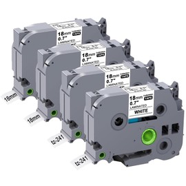 Ladamnes Tze241 Tze-241 18mm Compatible Label Tape for Brother Tze Label Tape Tz-241 18mm 0.7" Laminated Black on White Tape, Compatible with BrotherPTD410 PT-D400 D610BT, 3/4 Inch, 4-Pack