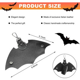 SHMZK Bat Shaped Keychain, PU Leather Bat Keys Ring Cover Holder, Car Key Case Protector for Men, Car Accessories (Black)