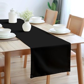 Encasa Table Runner Size 32x300 cm | Cotton Canvas Fabric | Jet Black Solid Color | Machine Washable & Durable