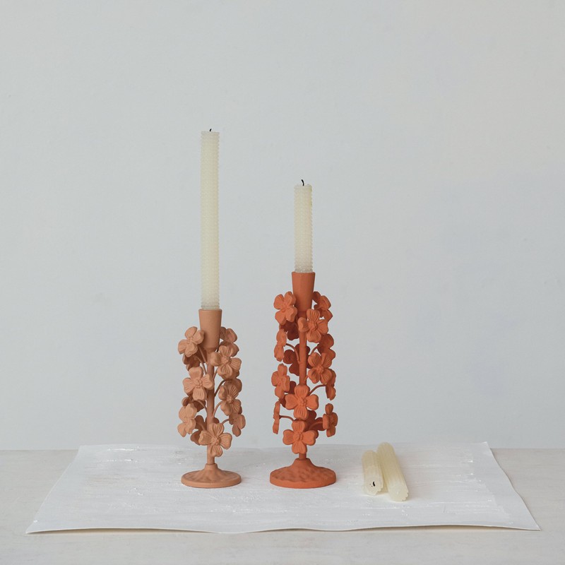 Creative Co-Op Apricot Blossom Taper Holder, Apricot Color