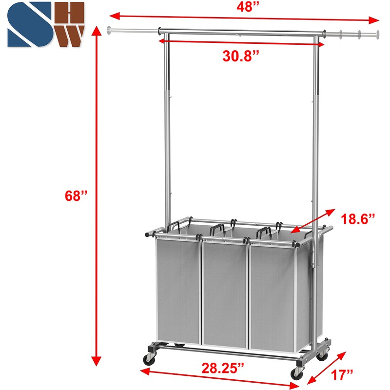 Simple Houseware 3 Bags Laundry Sorter with Extensible Clothes Hanging