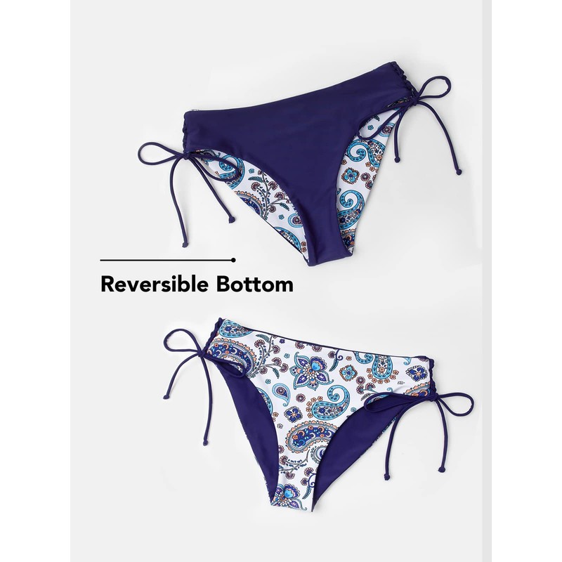 CUPSHE Women's Bikini Swimsuit Floral Reversible Lace Up Low Rise