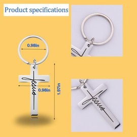 Jesus Faith Cross Keychain Inspirational Gift for Women Men Stainless Steel Cross Pendant Keyring Christian Key Holder Religiou Baptism Gifts for Christian Key Charm First Communion Favors