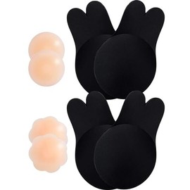 Unbranded 2 Pairs Invisible Sticky Bras for Women - Push Up, Backless, Strapless (Black)