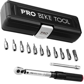 PRO BIKE TOOL 1/4 Torque Wrench Set - Service Kit for Road and Mountain Bikes - Includes Allen and Torx Sockets - Torque Wrenches - Bicycle Torque Wrench - 2 to 20 Nm