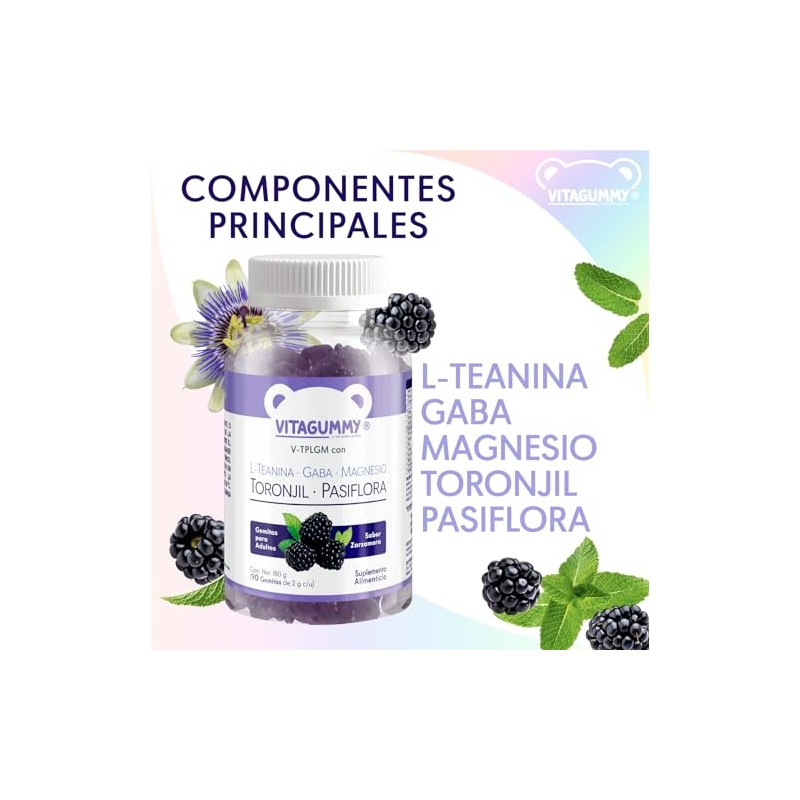 Gomitas V-TPLGM de L-Teanina, GABA, Magnesio, Toronjil y Pasiflora con