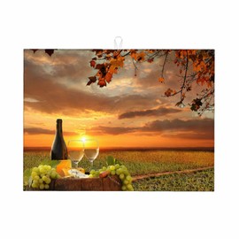 Beabes Farm Life Dish Drying Mat,Italy White Wine Vineyard Sunset Drying Mat for Kitchen Counter 18x24 Inches Quick Drying Foldable Mat