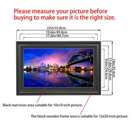 LTYHHK 12x20 Panoramic Picture Frames Solid Wood with 10x18 Black Mat, Displays 10x18 with Mat or 12x20 Inch without Mat, 10x18 Poster Frame 12x20 Photo Frames Family Wall Black (L23B1220B1018)