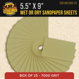 Dura-Gold Premium 7000 Grit Wet or Dry Sandpaper Sheets, 5-1/2" x 9", Box of 25 - Auto Car Color Sanding Detailing, Polishing Wood, Plastic, Glass, Epoxy, Stone, Metal Finishing Hand Sand Block Sander
