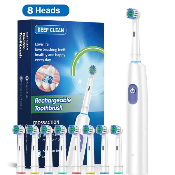 Electric Toothbrush Rotating Toothbrush USB Rechargeable 8 Heads 5 Modes