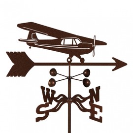 EZ Vane High Wing Airplane Weathervane — Deck Mount, Wind Cups, Antique Copper Finish, Steel with Durable Triple Powder Coating, Handcrafted in USA
