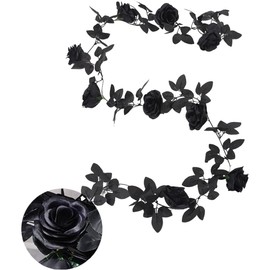 Artificial Vine Garland, Flower Rose Leaf Garland Fake Floral Wall Hanging Ornaments for Wedding Backdrop Table Centerpiece (Black, 230CM)