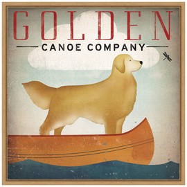 Amanti Art Framed Canvas Wall Art 16x16 Golden Dog Canoe Co (right face) by Ryan Fowler, Framed Wall Art Canvas, Animals Artwork, Modern Contemporary Decor, Small Painting for Living Room, Bedroom