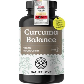 NATURE LOVE® turmeric extract capsules 4500mg turmeric, piperine and curcumin 95% (corresponds to approx. 20,000 mg of turmeric) per daily dose. Laboratory tested, high dose, vegan, made in Germany