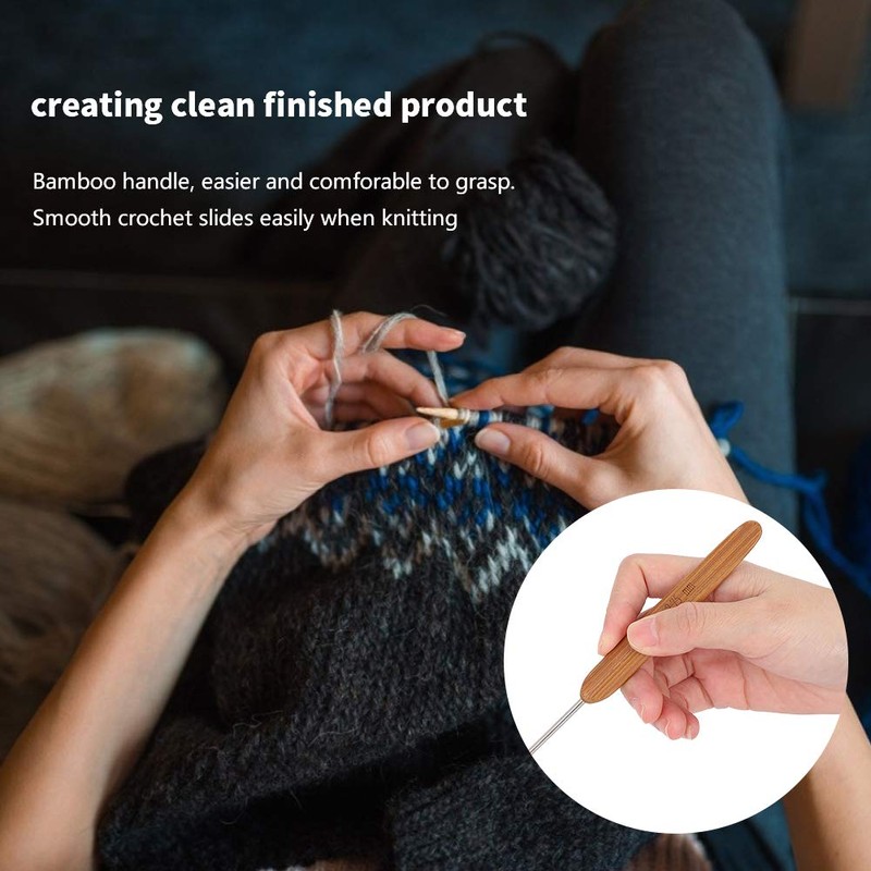 Crochet Hooks Set, Knitting Needles Bamboo Handle PortableBraiding Weaving Tool,