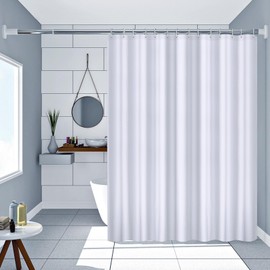 AMDXD Shower Curtain, White, 300 x 200 cm, Waffle Bath Curtain, Anti-Mould, Waterproof Bathroom Curtains with 12 Shower Curtain Rings, Polyester Shower Curtain for Bathtub