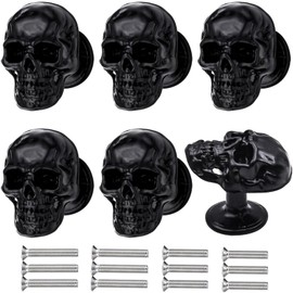 MUMIAO 6 Pack Skull Skeleton Drawer Knobs, Vintage Single Hole Cabinets Pulls for Drawer Wardrobes Bookcases Dresser Closets Hardware Furniture Decoration (Black)