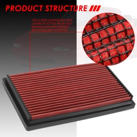 Auto Dynasty High Flow Engine Air Panel Filter Drop-in Reusable & Washable Compatible with Ford Escort/Mazda 323 MX-5 Miata Protege/Mercury Tracer 1.6/1.8L 90-97 (Red)