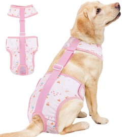 Kuoser Dog Diapers Female with Suspenders, Escape-Proof Doggie Diaper, L