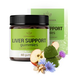 HERBAMAMA Liver Support Gummies - Herbal Complex for Liver Detox and Cleanse - Vegan, Non-GMO Overall Support Supplement - 60 Pectin-Based Apple-Flavored Chews