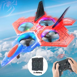 BELLOCHIDDO Remote Control Helicopter Gift Set, for beginners rc airplanes toy, 2.4GHz RC Fighter Aircraft, RC Stunt Aircraft,  rc flying Toys, 360° air roll airplane, Birthday Gift for Adults and age 4+ - Color: RED