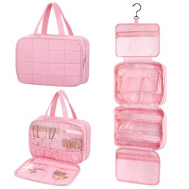 Starvortex Hanging Toiletry Bag with Jewelry Organizer, Foldable Hanging Travel Toiletry Bag, Multi Compartment Toilet Bags for Women, Waterproof Wash Bags for Women, Travel Essentials Toiletries