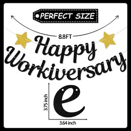 Happy Workiversary Banner, Work Anniversary Decorations, Congrats Work Office Party Decor Sign, Work Party Office Party Decor Supplies Black & Gold