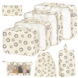 9 Set Packing Cubes for Suitcases,Packing Cubes with Shoe Bag, Cosmetics Bag, Clothing Bag, Accessories Bags Packing Cubes for Travel Luggage Organizer Women Men(9 Set,Smile)