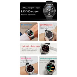 JA01 Smartwatch 1.43-inch AMOLED/BT Talk/S0S/Non-invasive Glucose/Uric Acid/Lipids/Blood Pressure/ECG/Built-in Li-ion 295mAh Battery